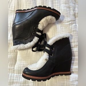 Fabianelli Made Italy 🇮🇹 Shearling Wedge Boots Sherpa 38